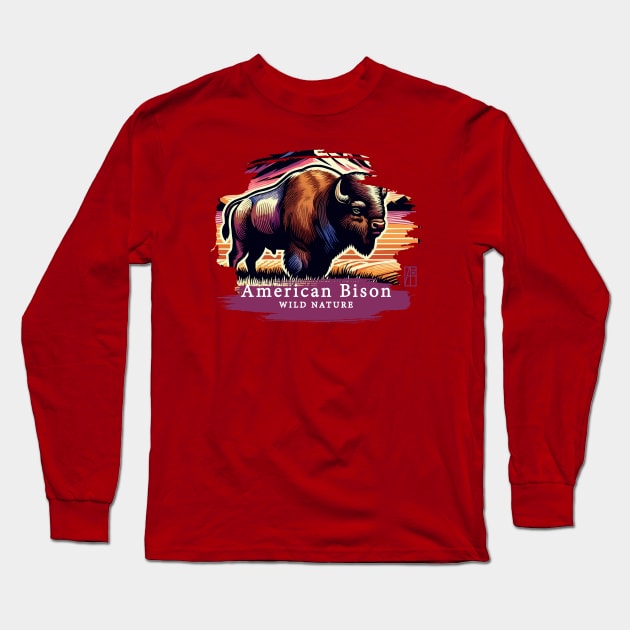 American Bison - WILD NATURE - BISON -11 Long Sleeve T-Shirt by ArtProjectShop